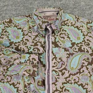 Robert Graham Shirt Mens 2XL Paisley Long Sleeve Brown Aqua Purple Faded Bold